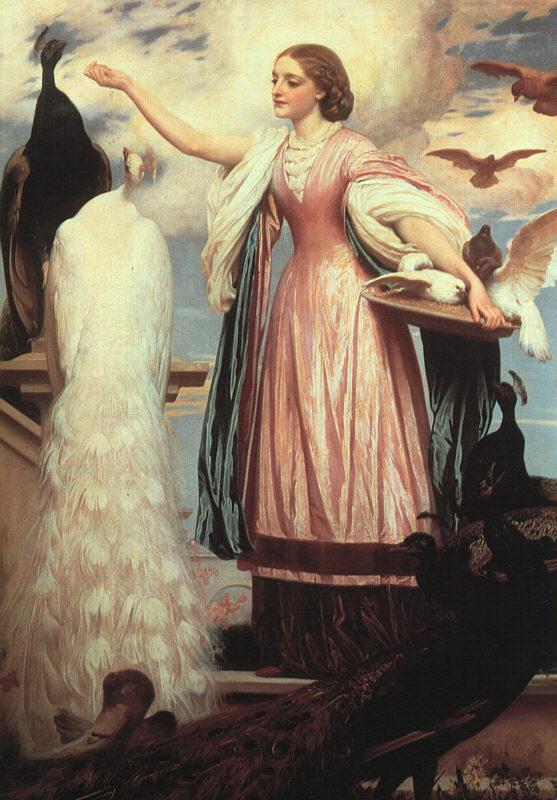 Lord Frederic Leighton A Girl Feeding a Peacock France oil painting art